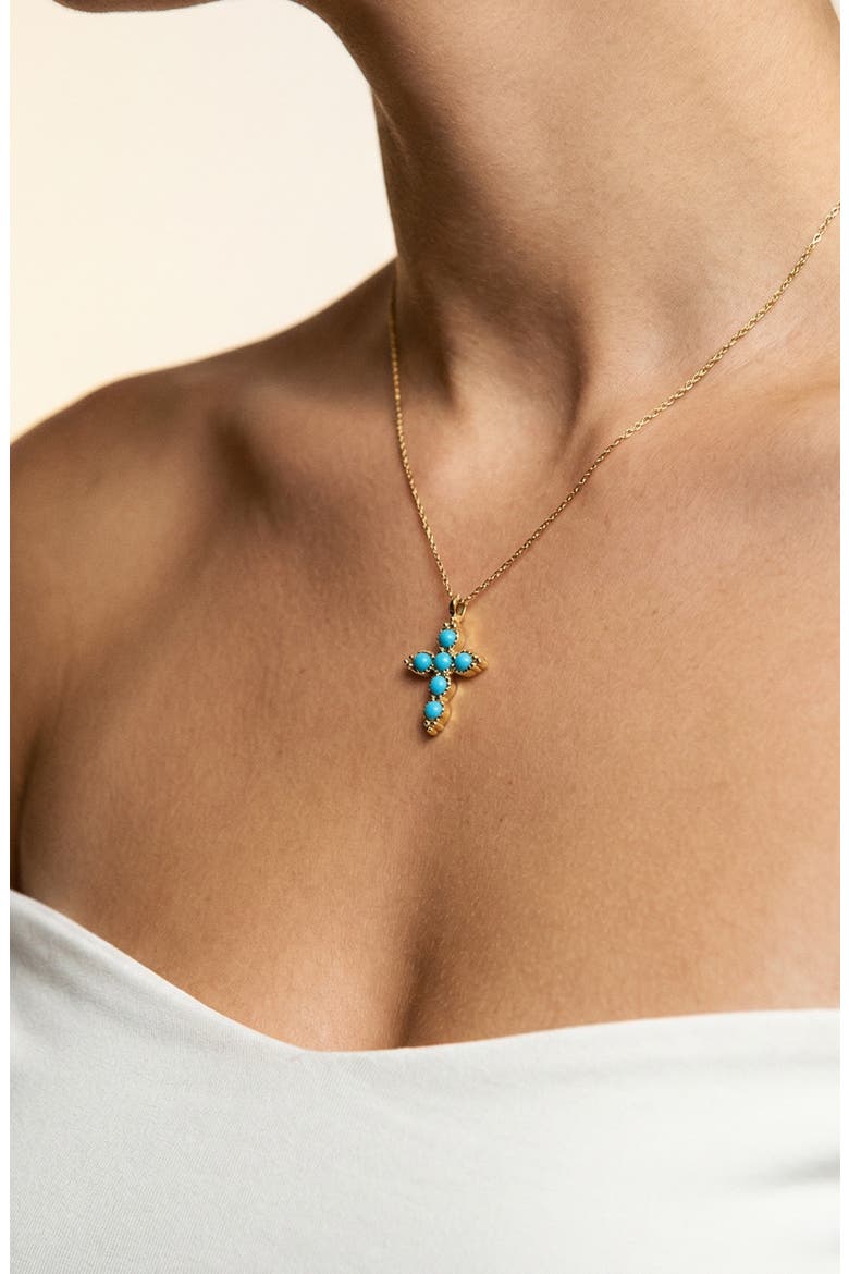 Turquoise Cross Pendant Necklace, Alternate, color, GOLD