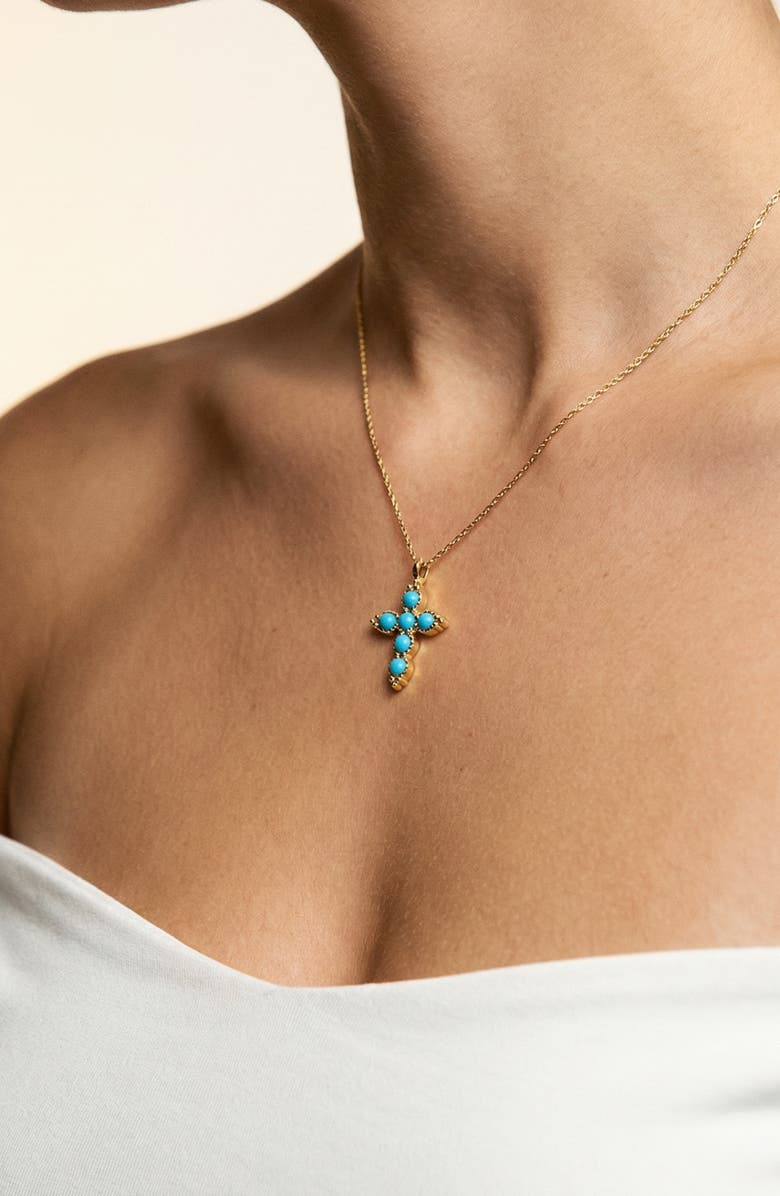 ARGENTO VIVO Turquoise Cross Pendant Necklace, Alternate, color, Gold