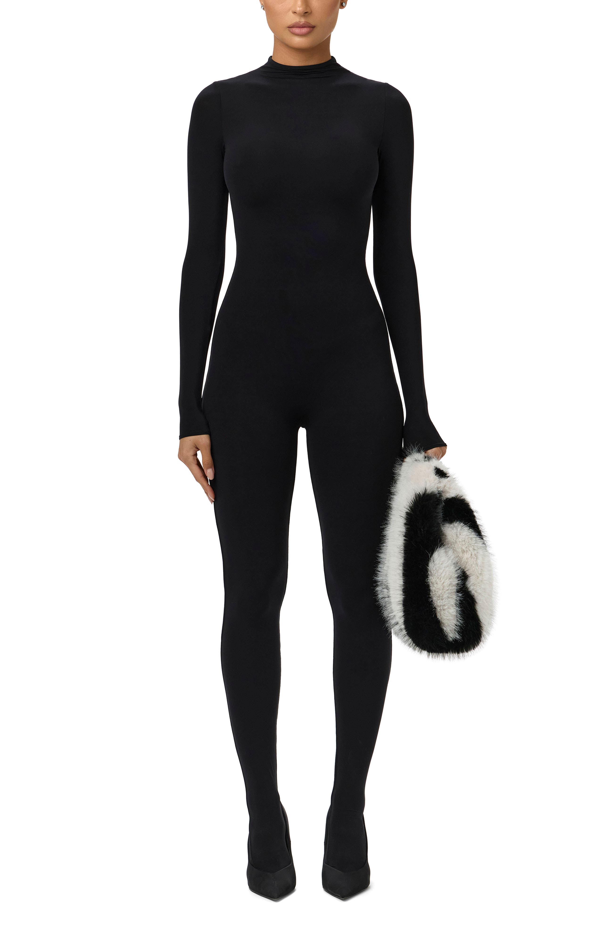 Naked Wardrobe Zebra Faux Fur Large Clutch, Alternate, color, Black/ White