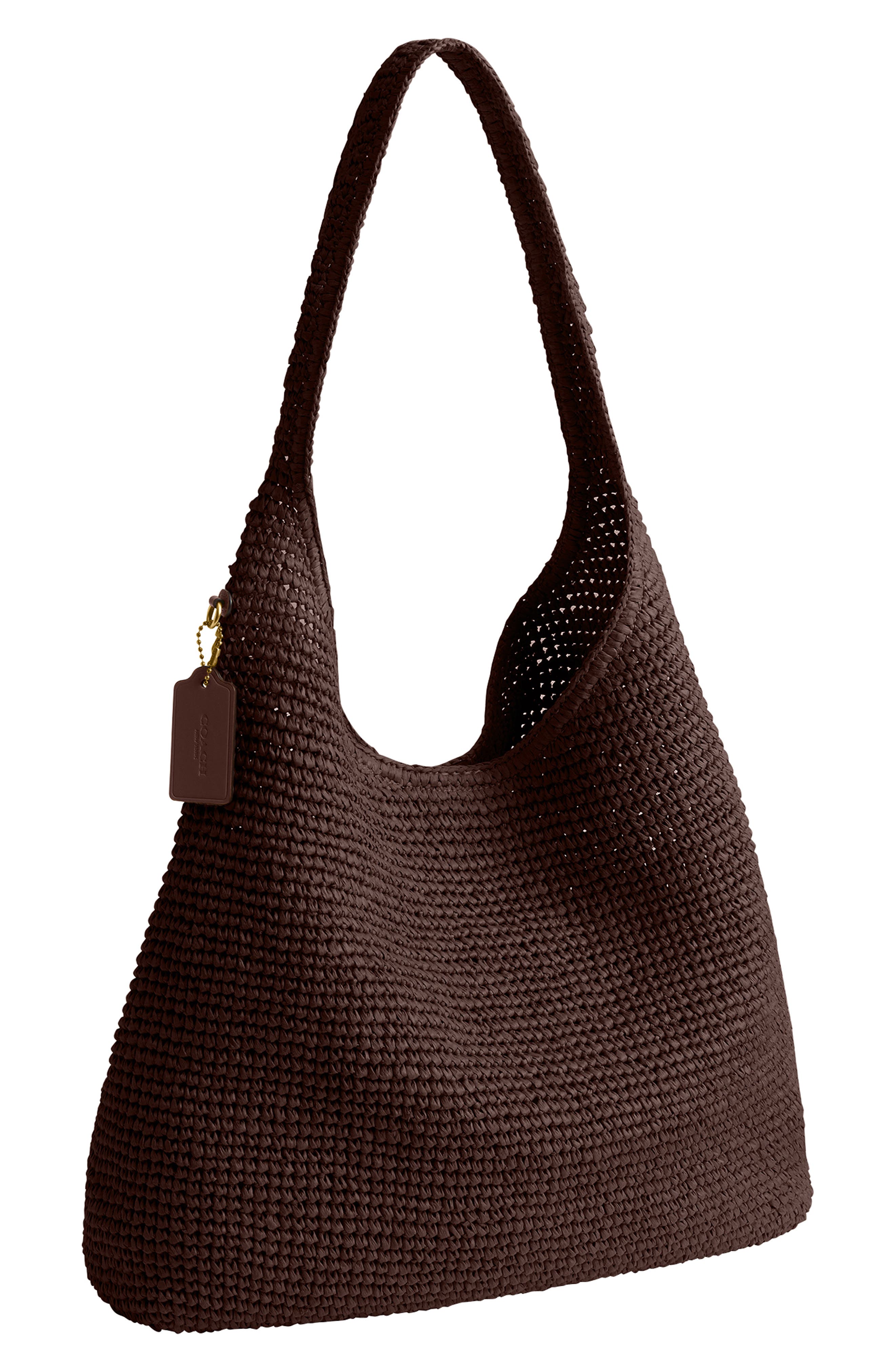 COACH Brooklyn Straw Shoulder Bag, Alternate, color, Maple