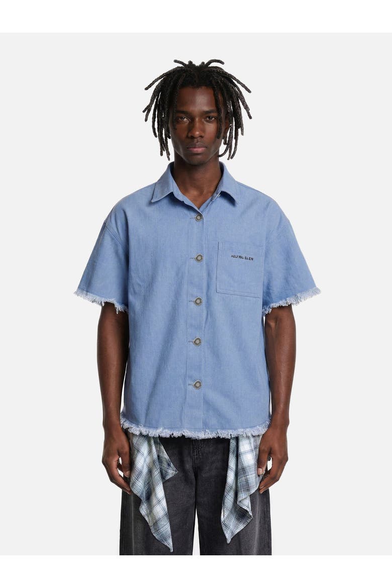 Denim Layered Short Sleeve Shirt, Main, color, Blue