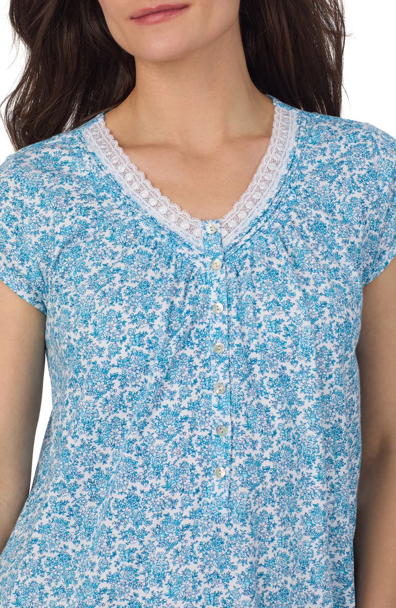 Eileen West Floral Print Cap Sleeve Cotton Jersey Nightshirt, Alternate, color, White/Aqua