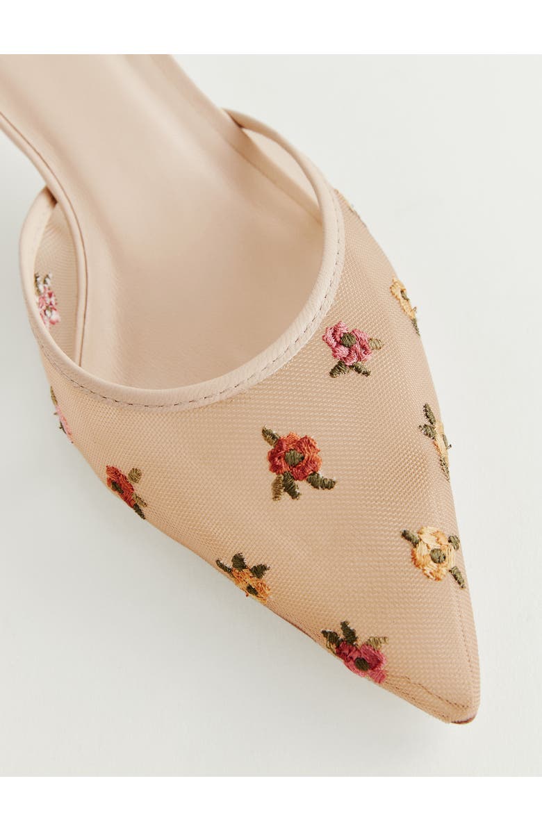 Reformation Wilda Pointed Toe Kitten Mule, Alternate, color, Embroidered Nude Mesh