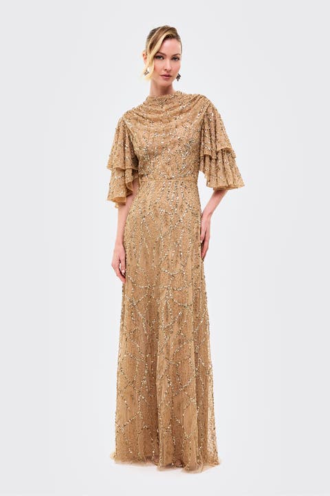 Embellished Sequins Double Sleeves Dress