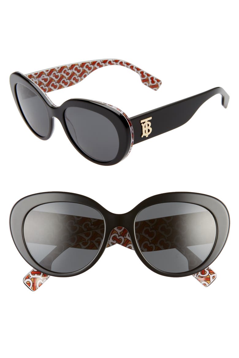 54mm Round Cat Eye Sunglasses, Main, color, BLACK/GREY SOLID