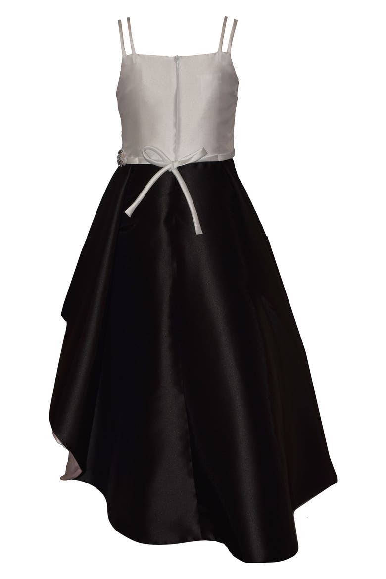 Kids' Cascade High-Low Satin Party Dress, Alternate, color, BLACK