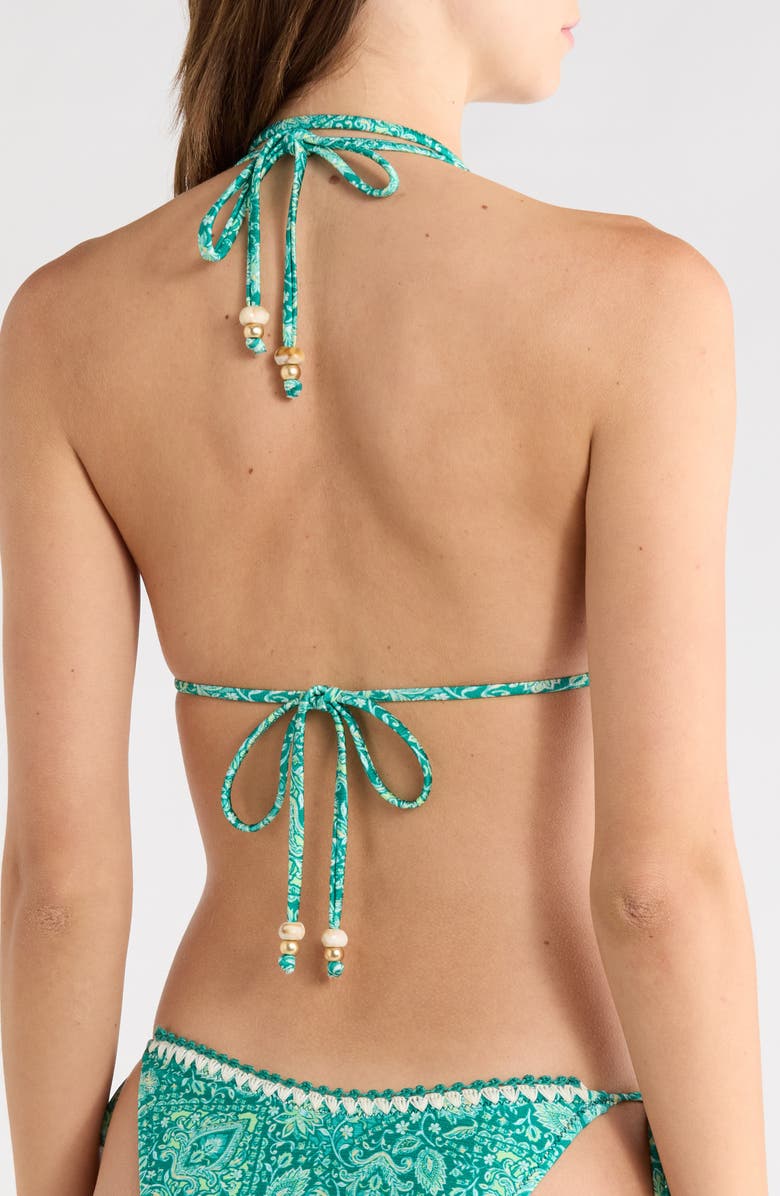 Kulani Kinis Crochet Trim Halter Bikini Top, Alternate, color, Emerald Aura