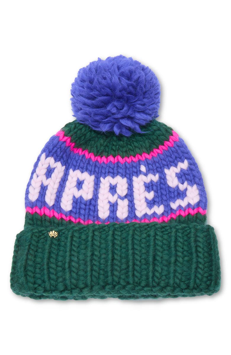 Lele Sadoughi The Apres PomPom Beanie, Main, color, Navy Forest Multi