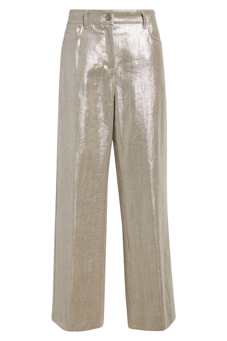 Malika Metallic Coated Linen Wide Leg Pants, Alternate, color, SILVER