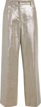 Max Mara Malika Metallic Coated Linen Wide Leg Pants