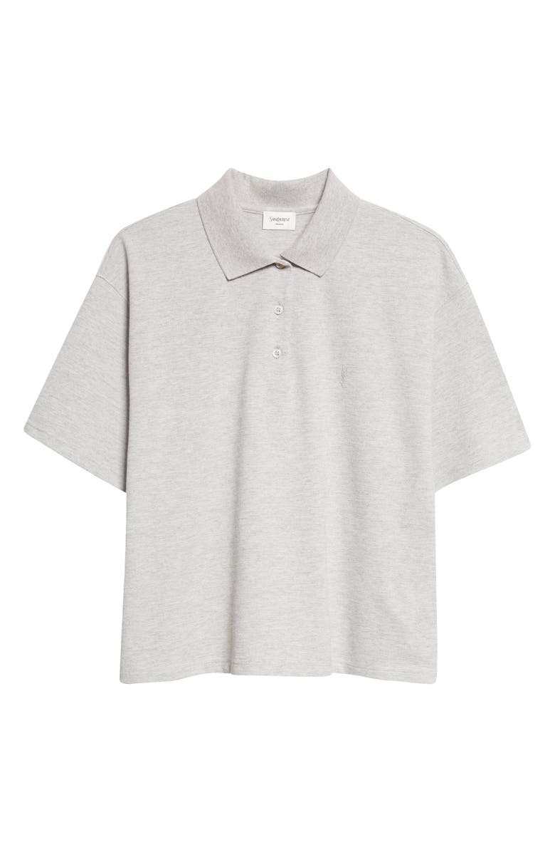 Saint Laurent Oversize Cotton Blend Piqué Polo, Main, color, Gris Chine