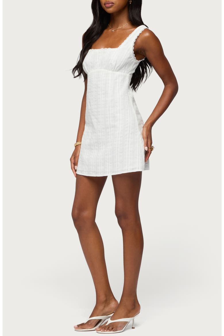 Citrina Lace Trim Striped Minidress, Alternate, color, WHITE