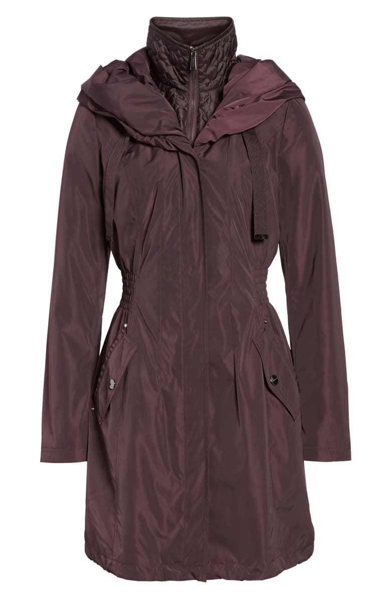 Laundry by Shelli Segal Pillow Collar Raincoat with Detachable Quilted Hooded Bib Insert, Alternate, color, 