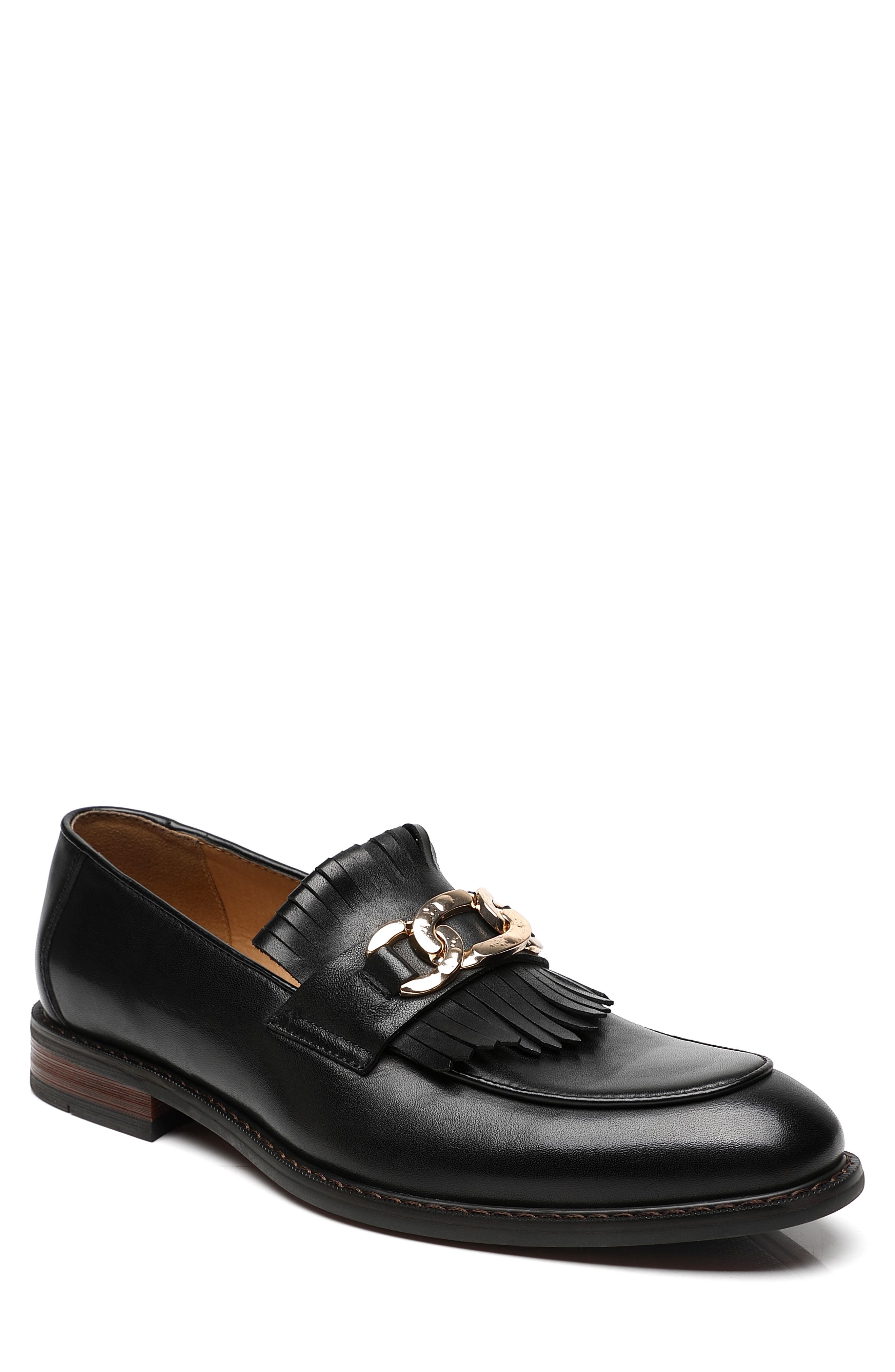 La Milano Franconia Apron Toe Kilted Bit Loafer, Main, color, Black