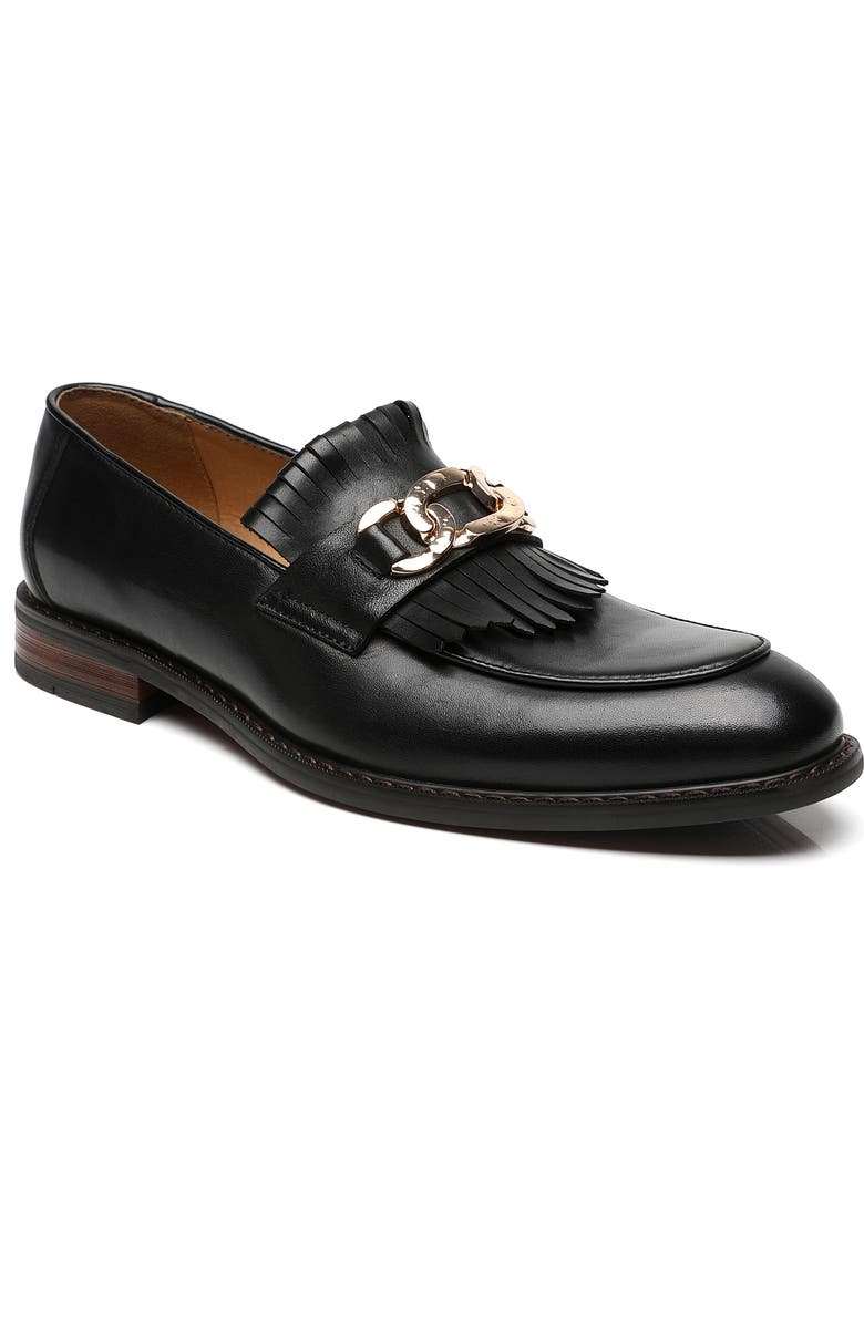 La Milano Franconia Apron Toe Kilted Bit Loafer, Main, color, Black