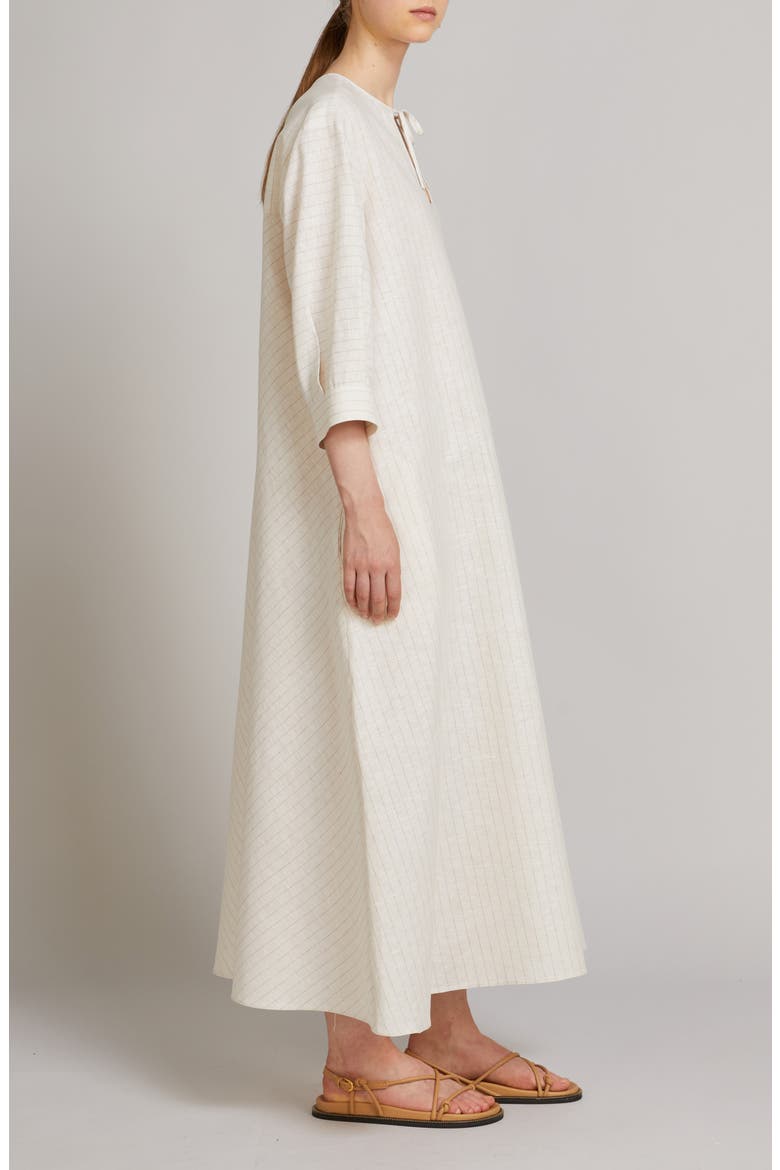 Memo Stripe Linen & Cotton Canvas A-Line Dress, Alternate, color, MILK