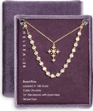 Chelsea28 Demi Fine Frontal Stone Necklace & Faux Pearl Cross Pendant Necklace
