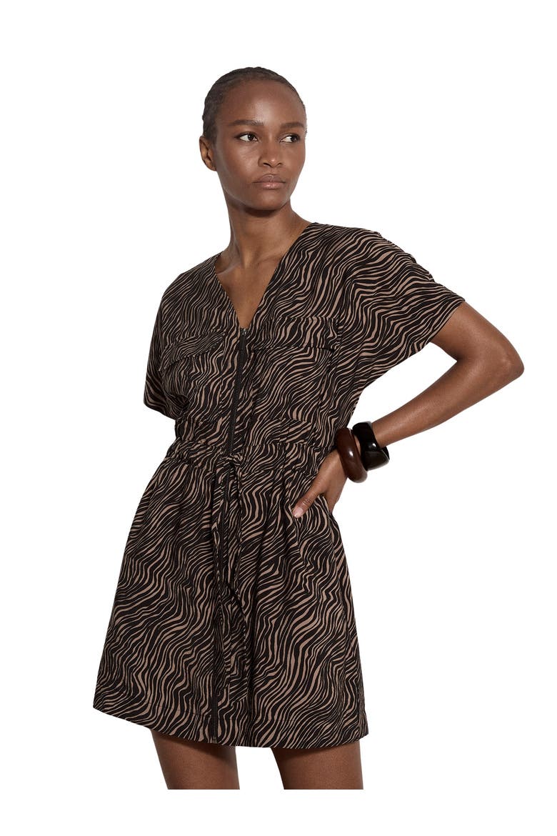 Wood Wave Front Zip Dress, Main, color, Black