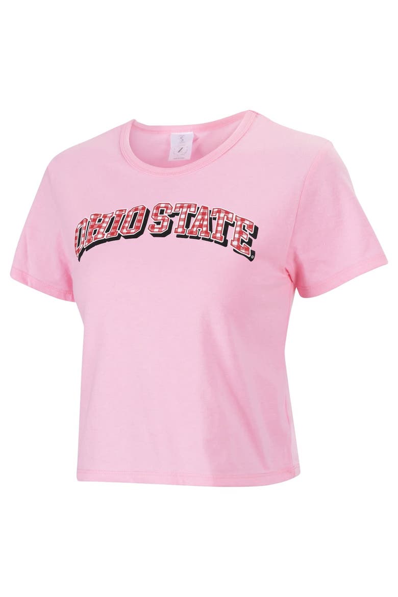 Women's ZooZatz Pink Ohio State Buckeyes Gingham Logo Cropped T-Shirt, Alternate, color, Pink