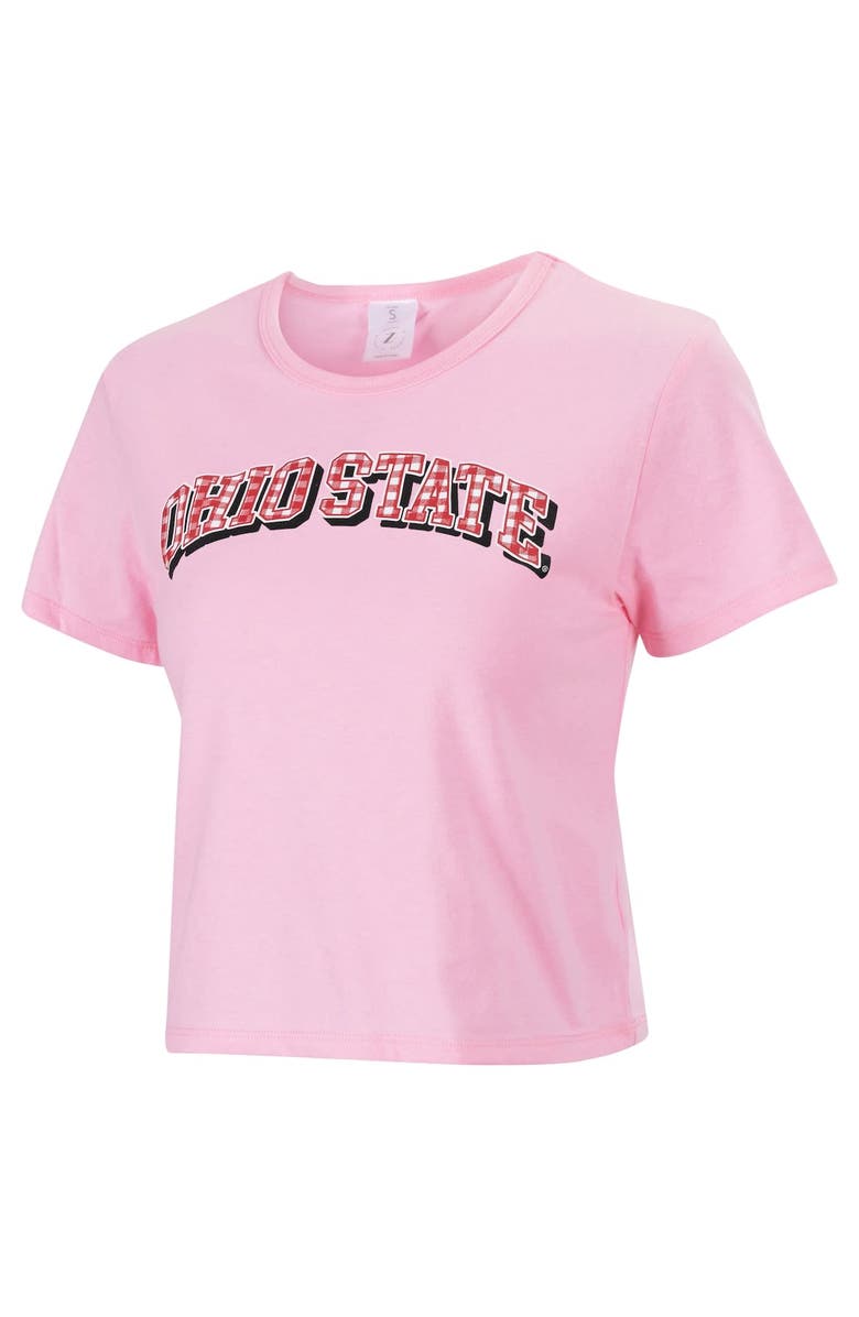 ZOOZATZ Women's ZooZatz Pink Ohio State Buckeyes Gingham Logo Cropped T-Shirt, Alternate, color, Pink