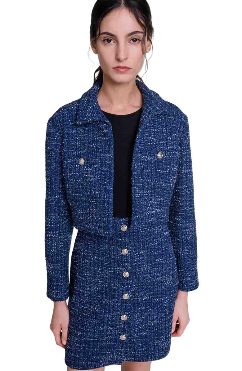 maje 2-in-1 tweed dress, Alternate, color, 