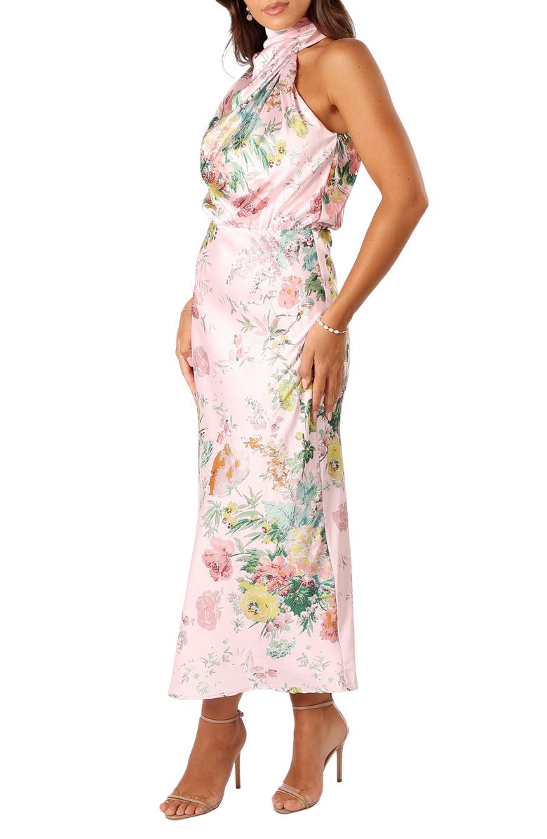 Anabelle Floral Mock Neck Satin Cocktail Dress
