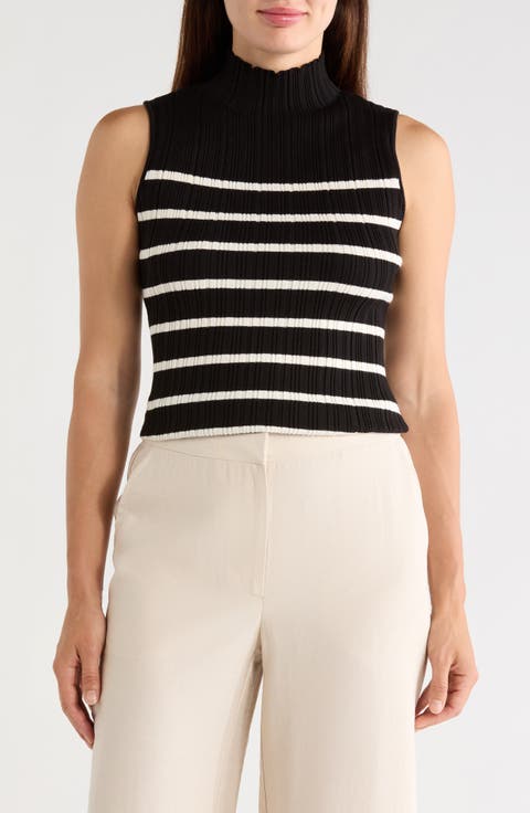 Mock Neck Sleeveless Ribbed Sweater
