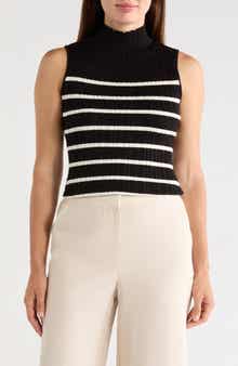 Mock Neck Sleeveless Ribbed Sweater