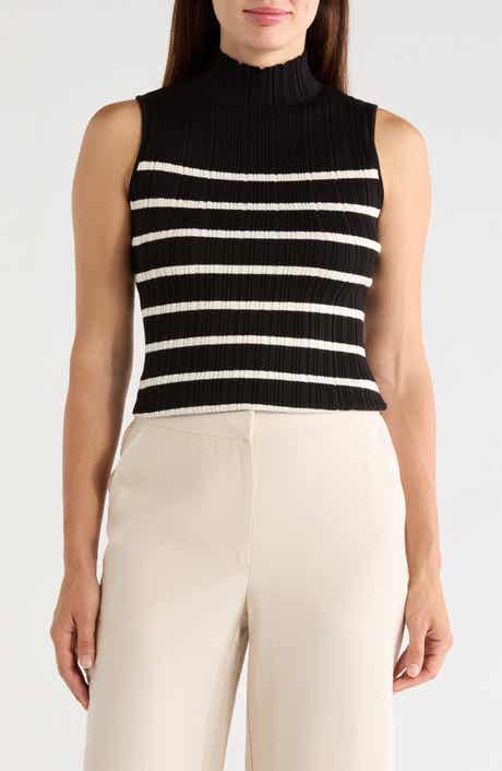Mock Neck Sleeveless Ribbed Sweater