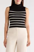 T Tahari Mock Neck Sleeveless Ribbed Sweater