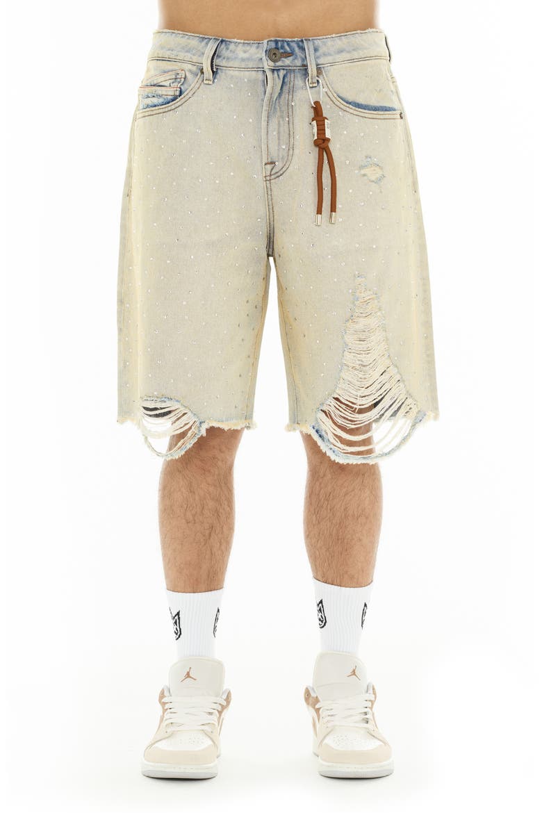 Grunge Rhinestone Denim Shorts, Main, color, ANTIQUE