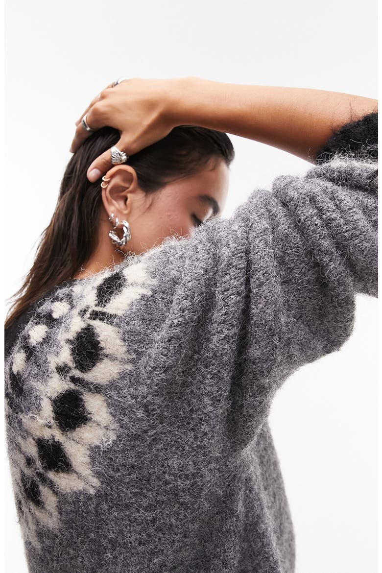 Fuzzy Fair Isle Sweater, Alternate, color, GREY