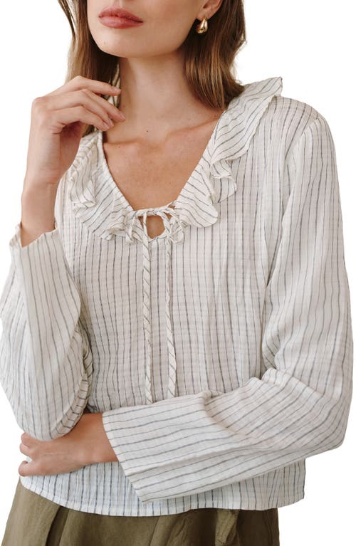 Bella Dahl Stripe Ruffle Tie Neck Seersucker Top In White