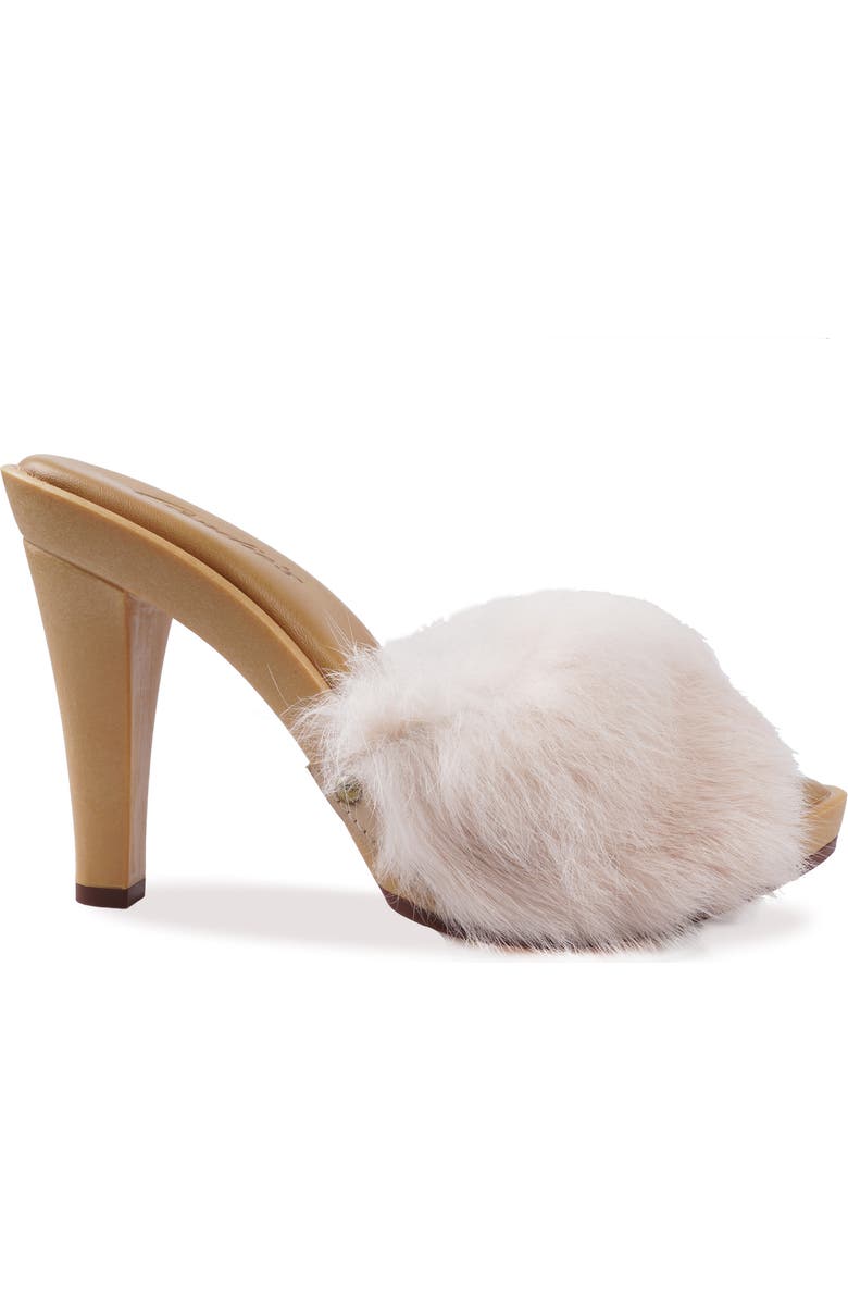Candie's Celestine Faux Fur Side Sandal, Alternate, color, White/ Beige