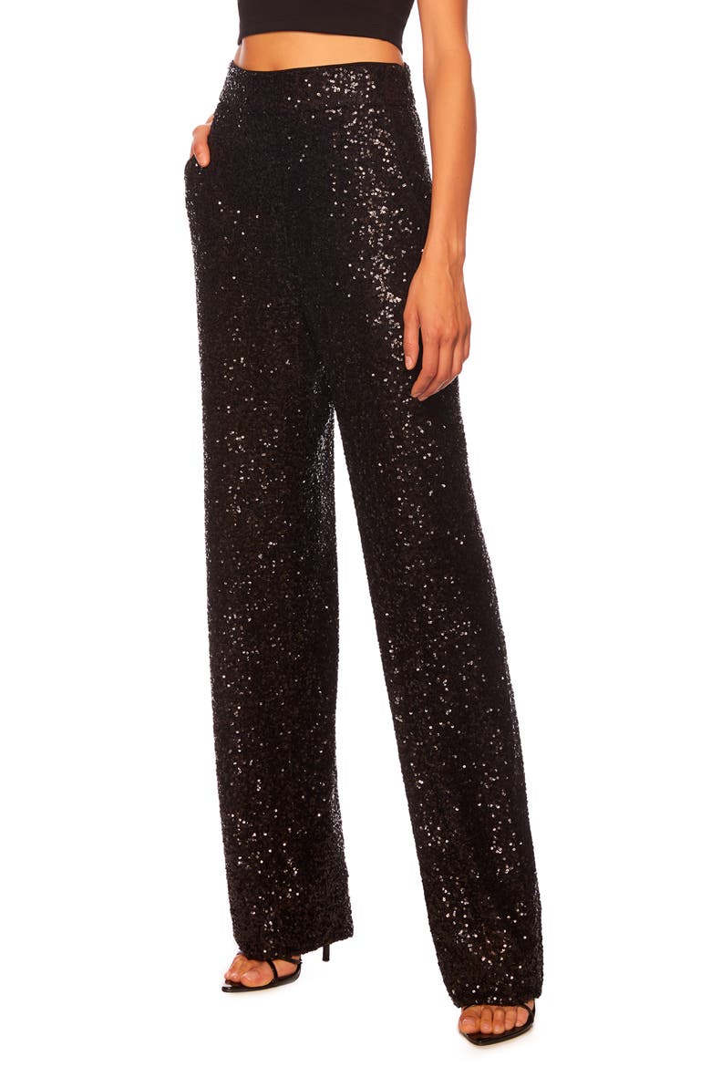 Sequin High Waist Wide Leg Pants, Alternate, color, BLACK