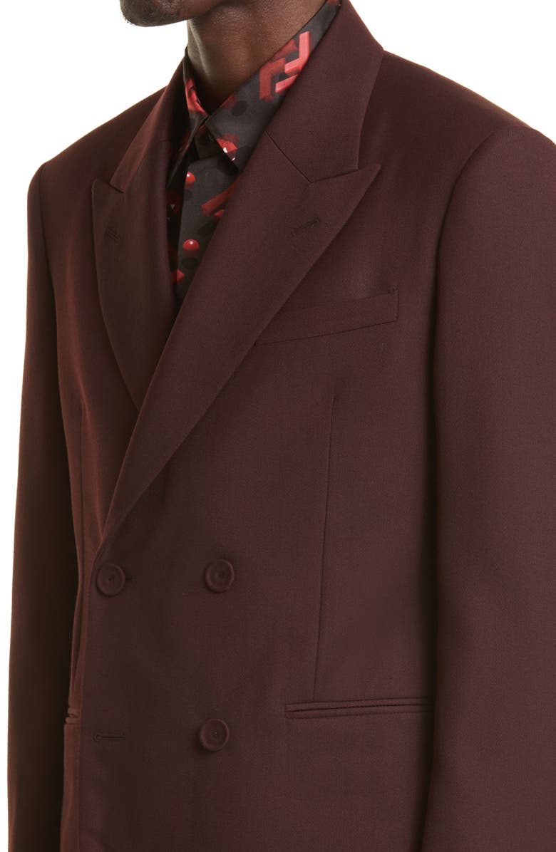 Fendi Double Breasted Wool Blend Cavalry Twill Jacket, Alternate, color, 