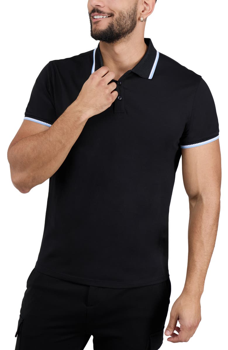 XRAY Texture Cotton Knit Polo, Alternate, color, Black/ Light Blue