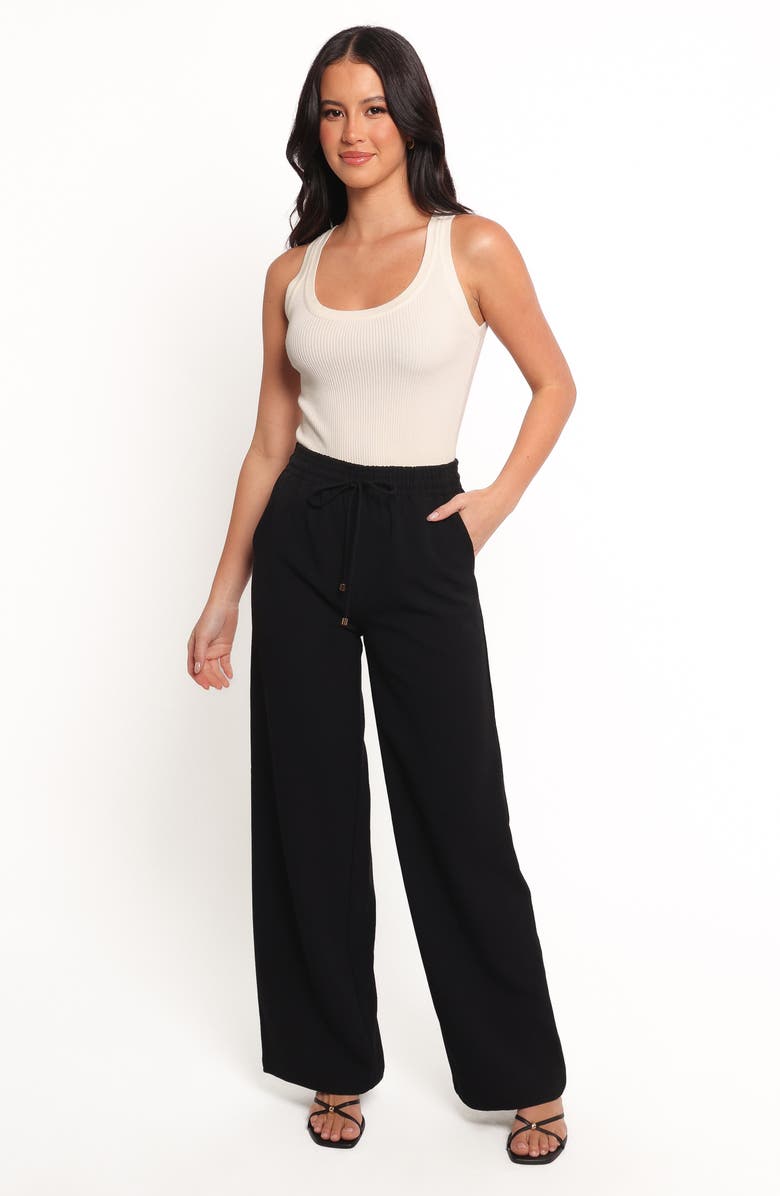 Petal & Pup Tie Waist Wide Leg Crepe Pants, Alternate, color, Black