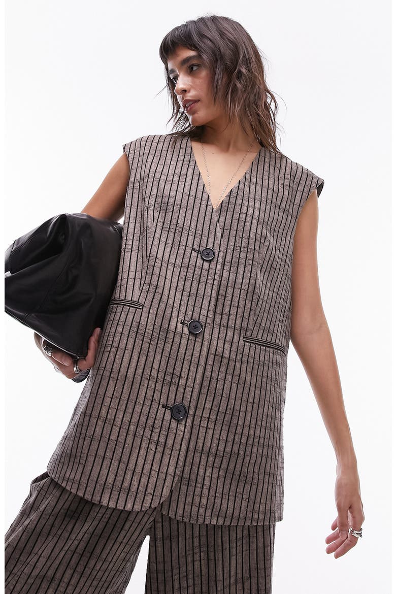 Pinstripe Cotton Blend Vest, Main, color, BROWN