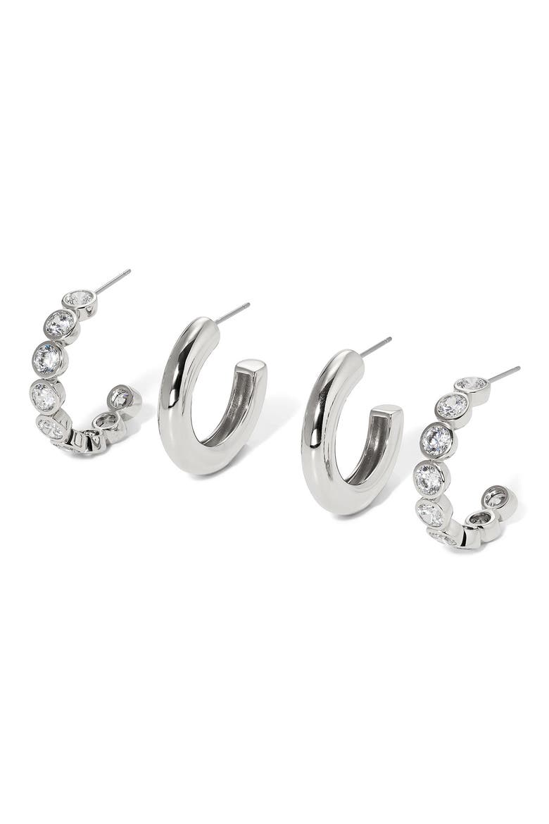 Farrah Set of 2 Hoop Earrings, Main, color, RHODIUM