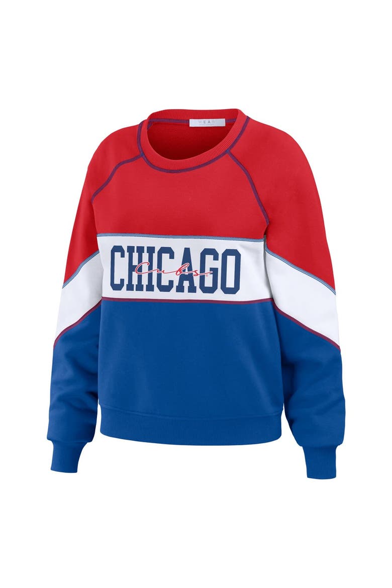 Women's WEAR by Erin Andrews Red/Royal Chicago Cubs Color Block Crew Neck Pullover Sweatshirt, Alternate, color, Red