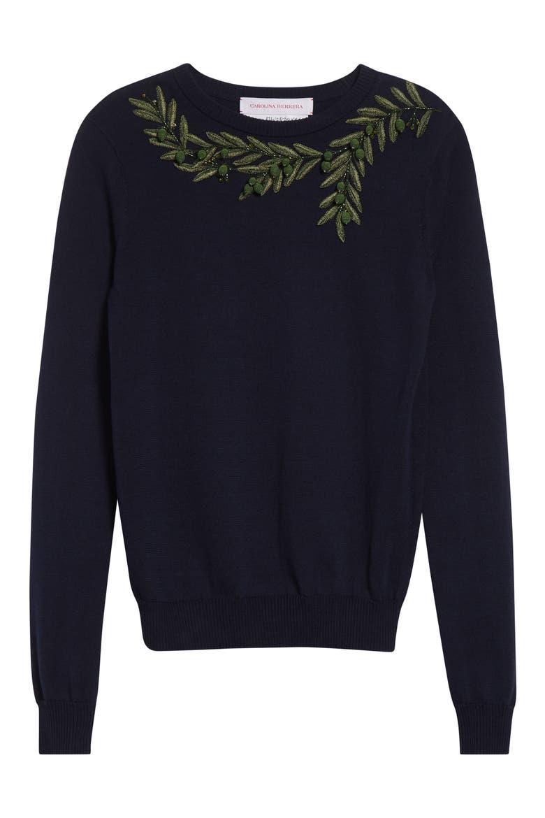 Olive Branch Embroidered Silk & Cotton Sweater, Alternate, color, MIDNIGHT MULTI