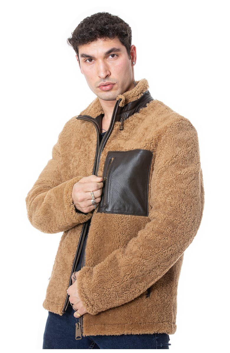 Furniq UK Lawrence Sheepskin Teddy Coat, Main, color, Camel