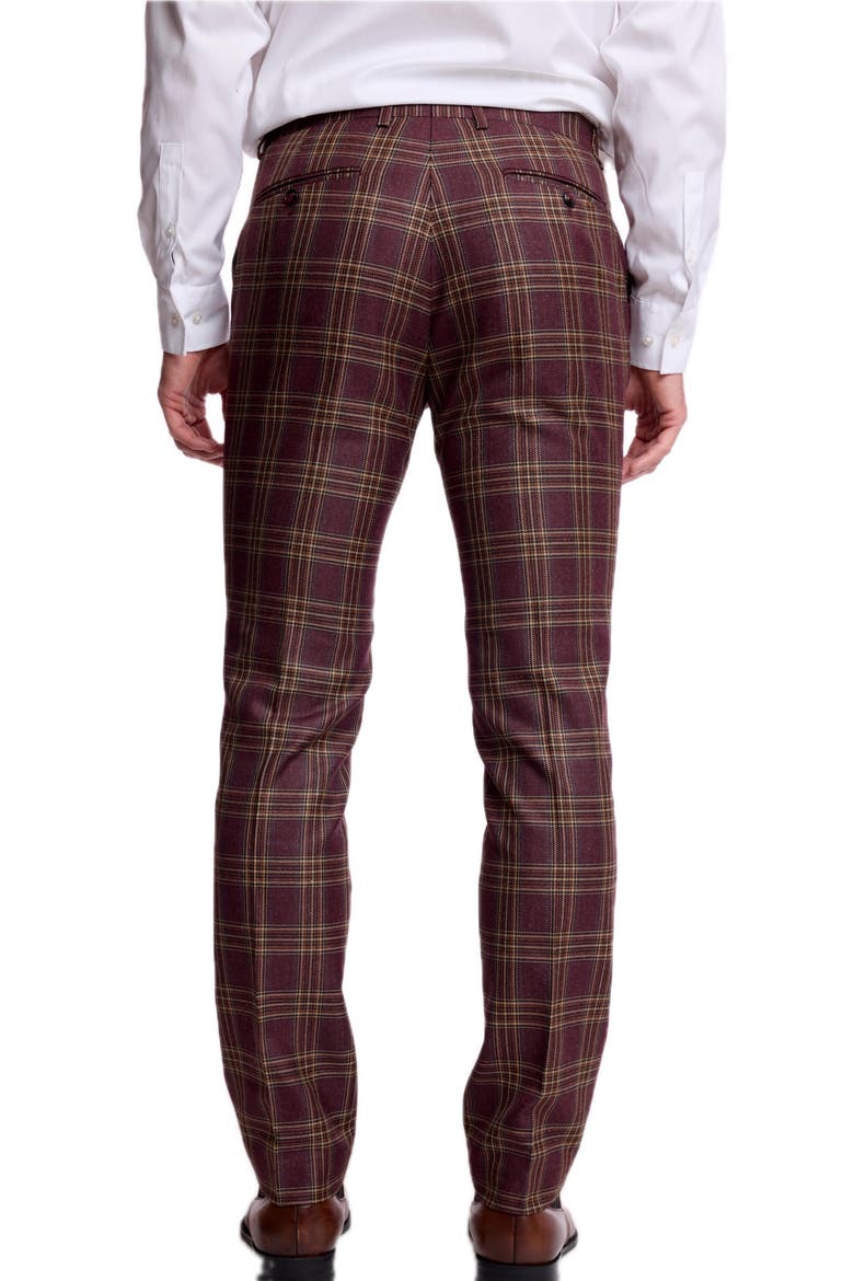Downing Slim Fit Check Dress Pants, Alternate, color, BURGUNDY TAN CHECK