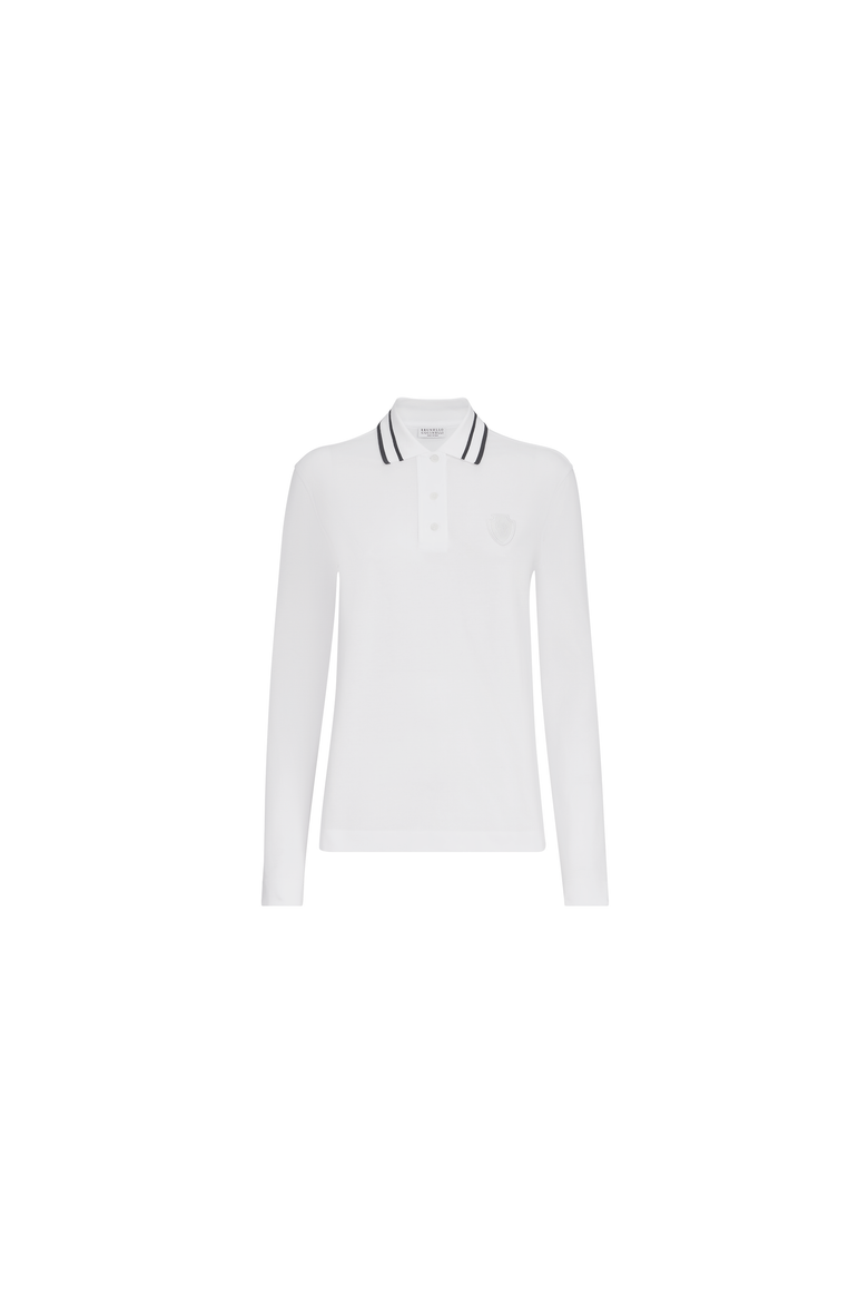 Stretch cotton piqué polo shirt with logo, Alternate, color, White