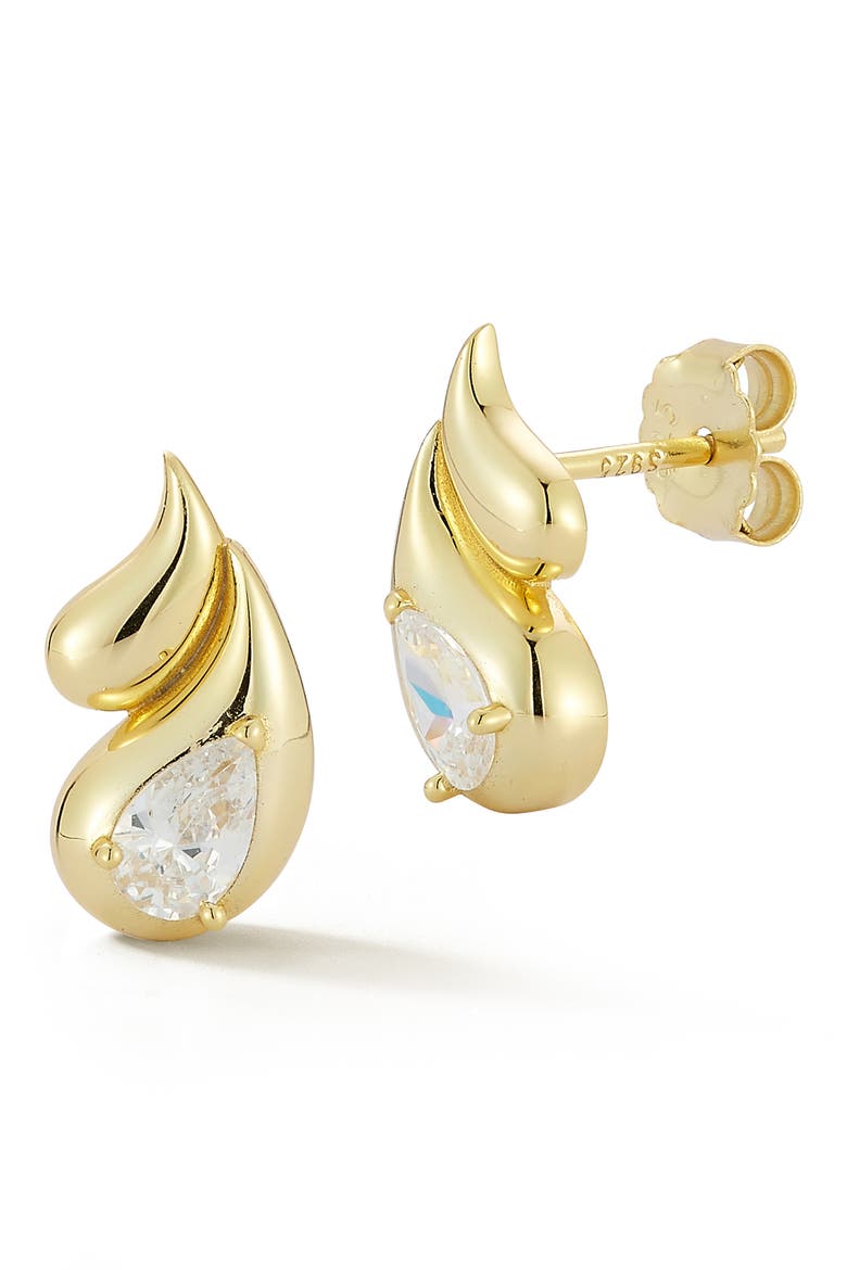 Cubic Zirconia Teardrop Stud Earrings, Main, color, GOLD