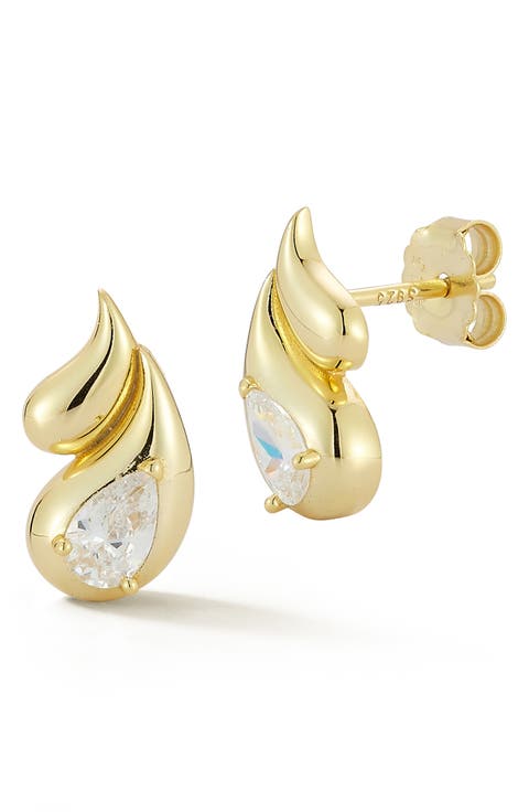 Cubic Zirconia Teardrop Stud Earrings