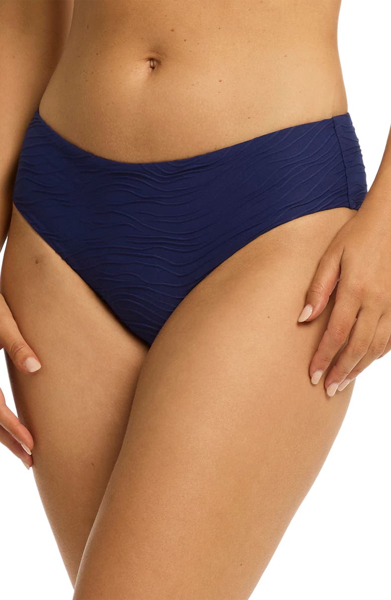 Sea Level De Soleil Mid Bikini Bottoms, Alternate, color, French Navy
