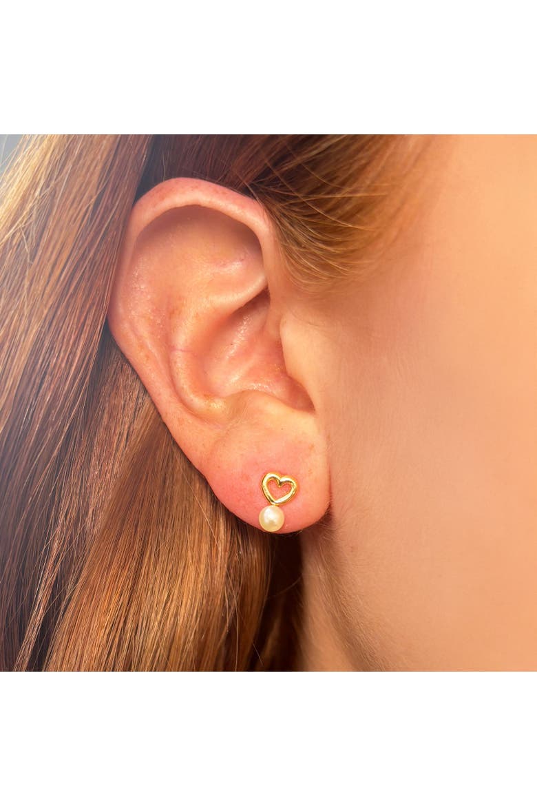 Baby Pearl Heart Screw Back Stud Earrings, Alternate, color, Yellow Gold