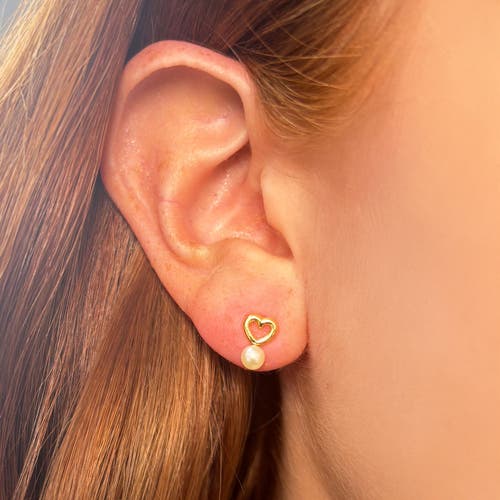 The Lovery Fine Jewelry Baby Pearl Heart Screw Back Stud Earrings In Gold